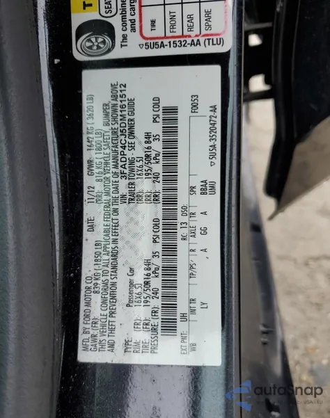 2013 Ford Fiesta Titanium z USA, uszkodzony, nr VIN 3FADP4CJ5DM161512